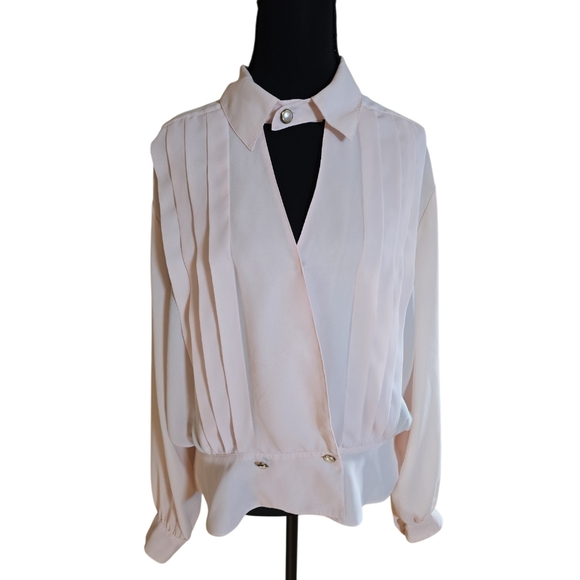 Josephine Tops - Josephine Blush Pink Pleated Long Sleeve Blouse 16